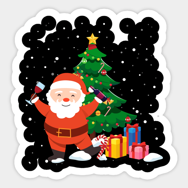 Funny Santa Drinking Wine Christmas Tree Sticker by maximel19722